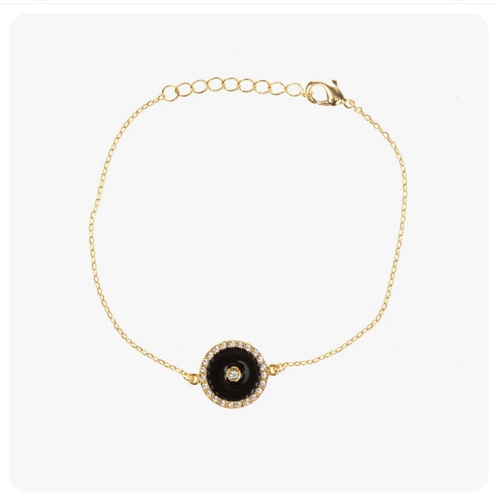 EYLAND Anthropologie 9k gold black evil eye chain layering delicate bracelet
